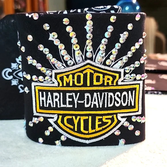 ?HARLEY DAVIDSON GOLD EMBROIDERY BLINGED OUT  BLINGEAUTIFUL BANDANA Harley Davidson Bling Bandanna - Etsy main image 4